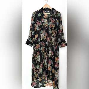 Zara Pink and Green Long Sleeve Sundress floral print maxi dress